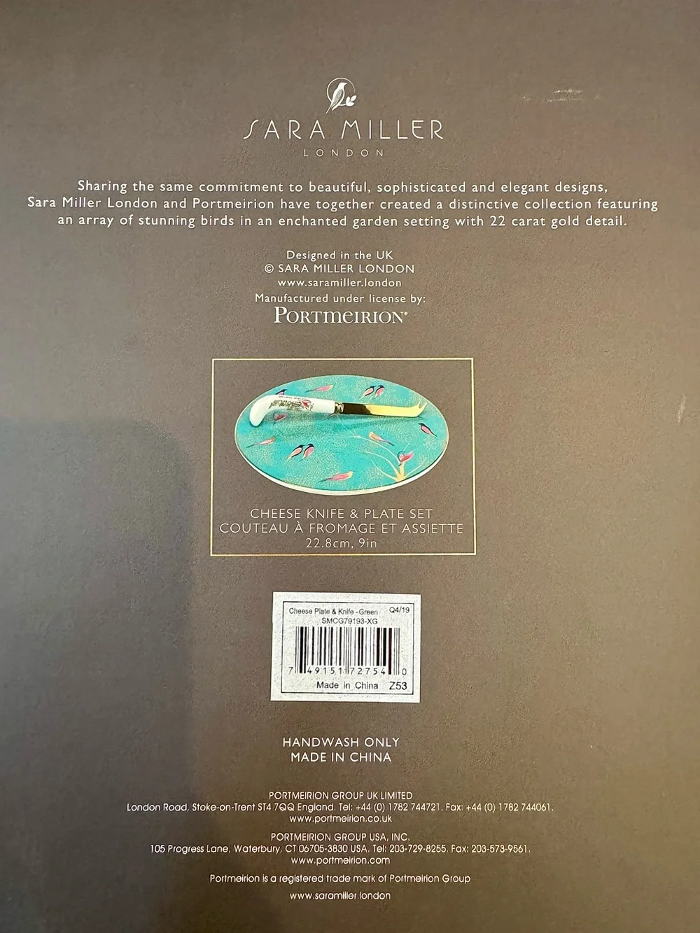 NWT Portmeirion Sara Miller London Gold Embellished Chelsea Cheese Plate